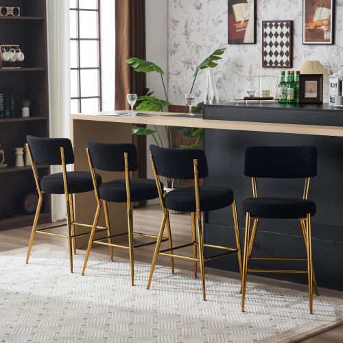 Set of 2 modern teddy fabric upholstered bar stools - Metal base high stool - Suitable for kitchen, dining and living room - Black - Stylish and comfo Set of 2 modern teddy fabric upholstered bar stools - Metal base high stool - Suitable for kitchen, dining and living room - Black - Stylish and comfo