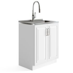 Darwin - Deluxe 28" Laundry Cabinet with Pull-out Faucet and Stainless Steel Sink - Pure White