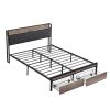 FULL Size Metal Platform Bed Frame with upholstery storage function Headboard and USB LINER and Footboard with drawers , No Box Spring Needed, Large U