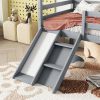 Twin Low Loft House Bed with Slide, Ladder, Safety Guardrails, House Roof Frame,Grey