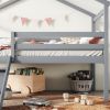 Twin Low Loft House Bed with Slide, Ladder, Safety Guardrails, House Roof Frame,Grey