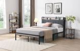 Queen Size Metal Platform Bed Frame with upholstery storage function Headboard and USB LINER and Footboard , No Box Spring Needed, Large Under Bed Sto