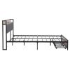 FULL Size Metal Platform Bed Frame with upholstery storage function Headboard and USB LINER and Footboard with drawers , No Box Spring Needed, Large U