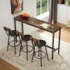 Long Bar Table Set with 3 PU Upholstered Bar Stools, Industrial Bar Table and Chairs for Kitchen Breakfast Table, Living Room, Banquet Hall, Rustic Br