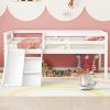 Twin Low Loft Bed with Slide, Ladder, Safety Guardrails, No Box Spring Needed,White