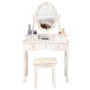 FCH With Light Bulb Single Mirror 5 Drawer Dressing Table White