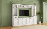 ON-TREND Minimalist Entertainment Wall Unit Set with Bridge for TVs Up to 75'', Ample Storage Space TV Stand with Adjustable Shelves, Modernist Large