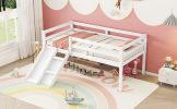 Twin Low Loft Bed with Slide, Ladder, Safety Guardrails, No Box Spring Needed,White