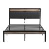 Queen Size Metal Platform Bed Frame with upholstery storage function Headboard and USB LINER and Footboard , No Box Spring Needed, Large Under Bed Sto