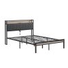 Queen Size Metal Platform Bed Frame with upholstery storage function Headboard and USB LINER and Footboard , No Box Spring Needed, Large Under Bed Sto