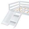Twin Low Loft Bed with Slide, Ladder, Safety Guardrails, No Box Spring Needed,White