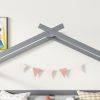 Twin Low Loft House Bed with Slide, Ladder, Safety Guardrails, House Roof Frame,Grey