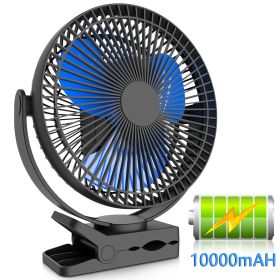 10000mAh Rechargeable Portable Fan, 8-Inch Battery Operated Clip on Fan, USB Fan, 4 Speeds, Strong Airflow, Sturdy Clamp for Personal Office Desk Golf (Color: Black-1)